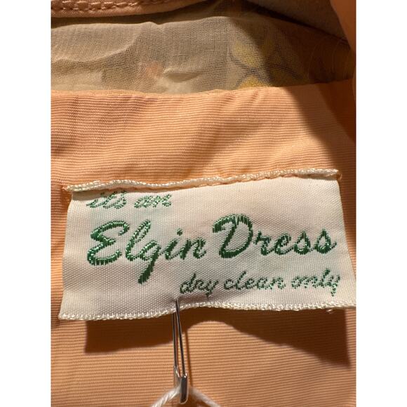 Vintage 1960s Elgin Peach Chiffon Dress & Sheer Overlay Set medium - Picture 12 of 17